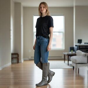 NATURE BREEZE Shaft Button Down Women's Western Knee-High Gray Riding Boots 8.5